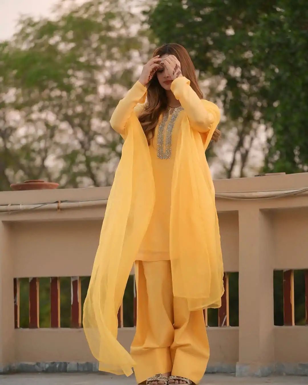 SRK 5252 Yellow Faux Georgette Embroidery Work & Bead Work Salwar Suit . Wedding, Party, Festive, Events, Now at just ₹1499 | Casual Suits, Jump Suits, Creative suits, Designer Suits, Palazzo Suits, Party Wear Suits, Patiala Suits, Salwar suit, Straight Suits