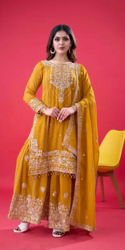 SR 1688 Yellow Faux Georgette with Lace Work & Embroidery Work. Salwar Suit Introductory Price ₹1949. Delivery 4-6 Working Days. Shop now. | Casual Suits, Jump Suits, Creative suits, Designer Suits, Palazzo Suits, Party Wear Suits, Patiala Suits, Salwar suit, Straight Suits