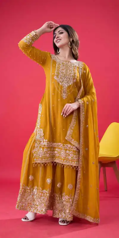 SR 1688 Yellow Faux Georgette with Lace Work & Embroidery Work. Salwar Suit Introductory Price ₹1949. Delivery 4-6 Working Days. Shop now. | Casual Suits, Jump Suits, Creative suits, Designer Suits, Palazzo Suits, Party Wear Suits, Patiala Suits, Salwar suit, Straight Suits