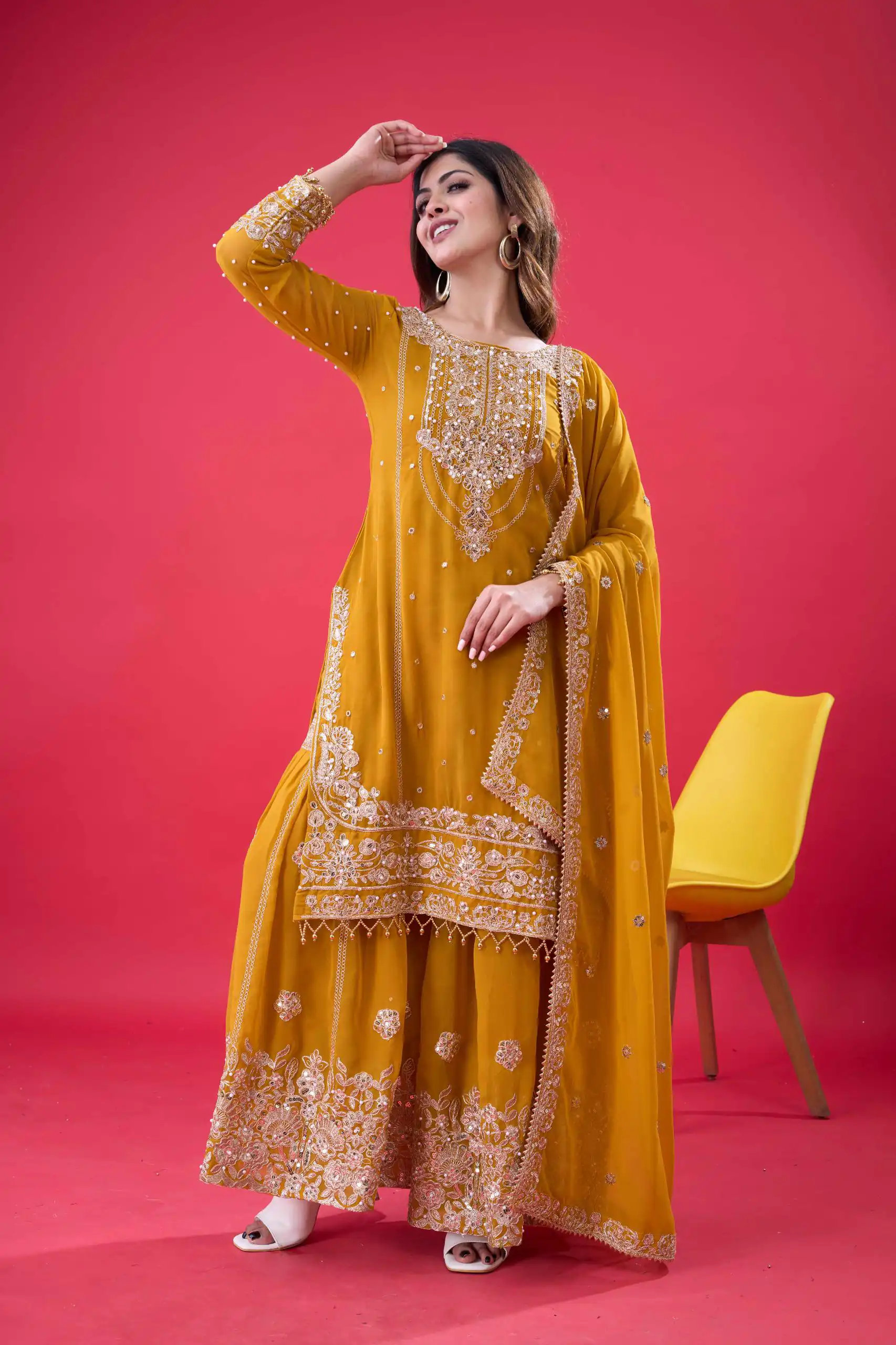 SR 1688 Yellow Faux Georgette with Lace Work & Embroidery Work. Salwar Suit Introductory Price ₹1949. Delivery 4-6 Working Days. Shop now. | Casual Suits, Jump Suits, Creative suits, Designer Suits, Palazzo Suits, Party Wear Suits, Patiala Suits, Salwar suit, Straight Suits