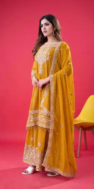 SR 1688 Yellow Faux Georgette with Lace Work & Embroidery Work. Salwar Suit Introductory Price ₹1949. Delivery 4-6 Working Days. Shop now. | Casual Suits, Jump Suits, Creative suits, Designer Suits, Palazzo Suits, Party Wear Suits, Patiala Suits, Salwar suit, Straight Suits