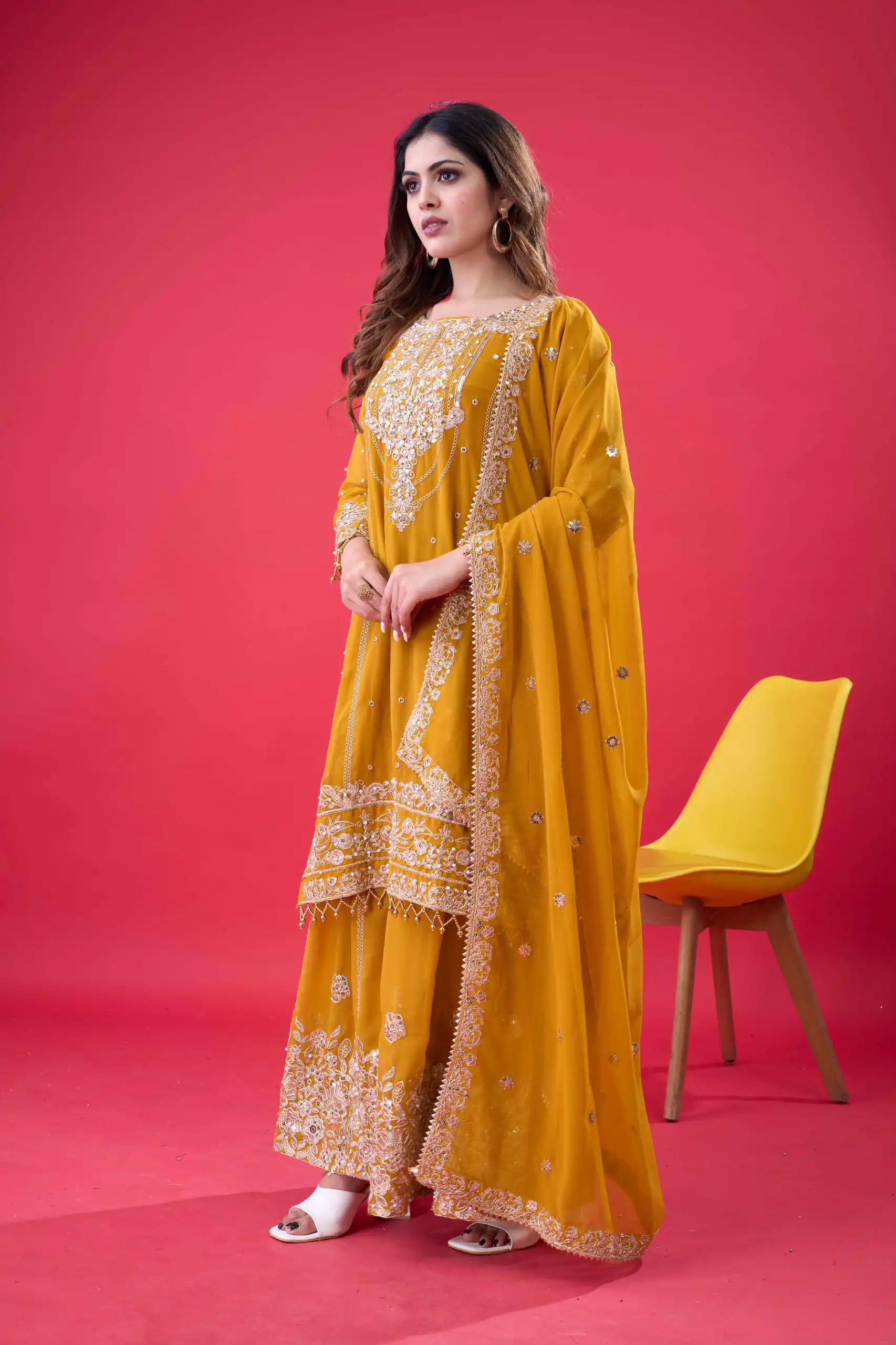 SR 1688 Yellow Faux Georgette with Lace Work & Embroidery Work. Salwar Suit Introductory Price ₹1949. Delivery 4-6 Working Days. Shop now. | Casual Suits, Jump Suits, Creative suits, Designer Suits, Palazzo Suits, Party Wear Suits, Patiala Suits, Salwar suit, Straight Suits