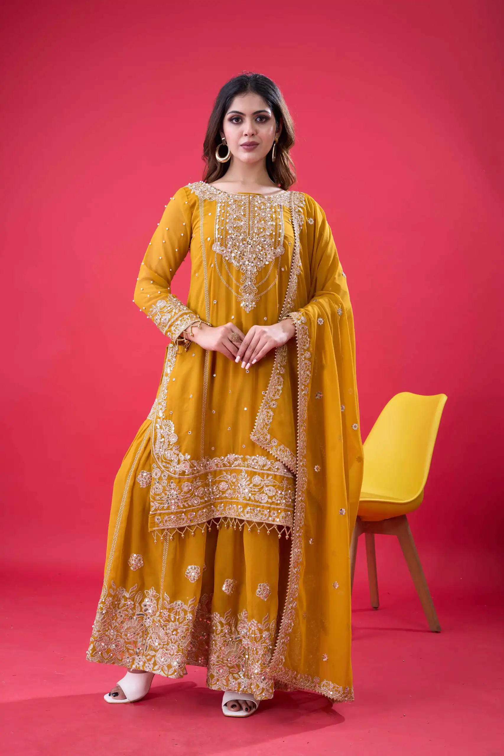 SR 1688 Yellow Faux Georgette with Lace Work & Embroidery Work. Salwar Suit Introductory Price ₹1949. Delivery 4-6 Working Days. Shop now. | Casual Suits, Jump Suits, Creative suits, Designer Suits, Palazzo Suits, Party Wear Suits, Patiala Suits, Salwar suit, Straight Suits