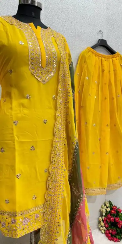 KF 1627 Yellow Georgette Salwar Suit Perfect for Wedding, Party, Diwali, Traditional Day, Bridal Wear. Get it for ₹2149. Delivery 4-6 Working Days | Casual Suits, Creative suits, Designer Suits, Palazzo Suits, Party Wear Suits, Patiala Suits, Salwar suit, Straight Suits