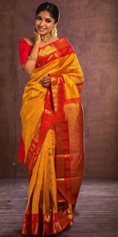Yellow Lichi Silk With Jacquard Lace Work Saree