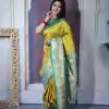 Yellow Paithani Ajanta Lotus With Lace Work Saree