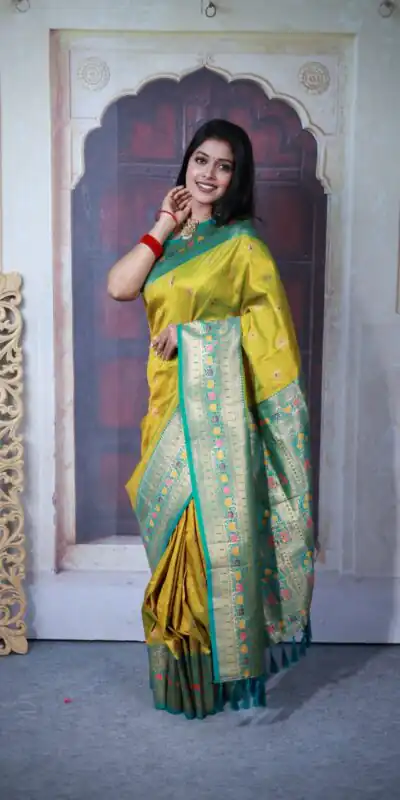 MB 18 Yellow Paithani Ajanta Lotus Saree Perfect for Wedding, Party, Lohri, Durga Puja, Eid – . Get it for ₹2449. Delivery 4-6 Working Days. Shop now. | Creative Sarees, Embroidered Sarees, Bollywood Sarees, Designer Sarees, Ethnic Saree, Modern Digital sarees, Party Wear Sarees, Sarees