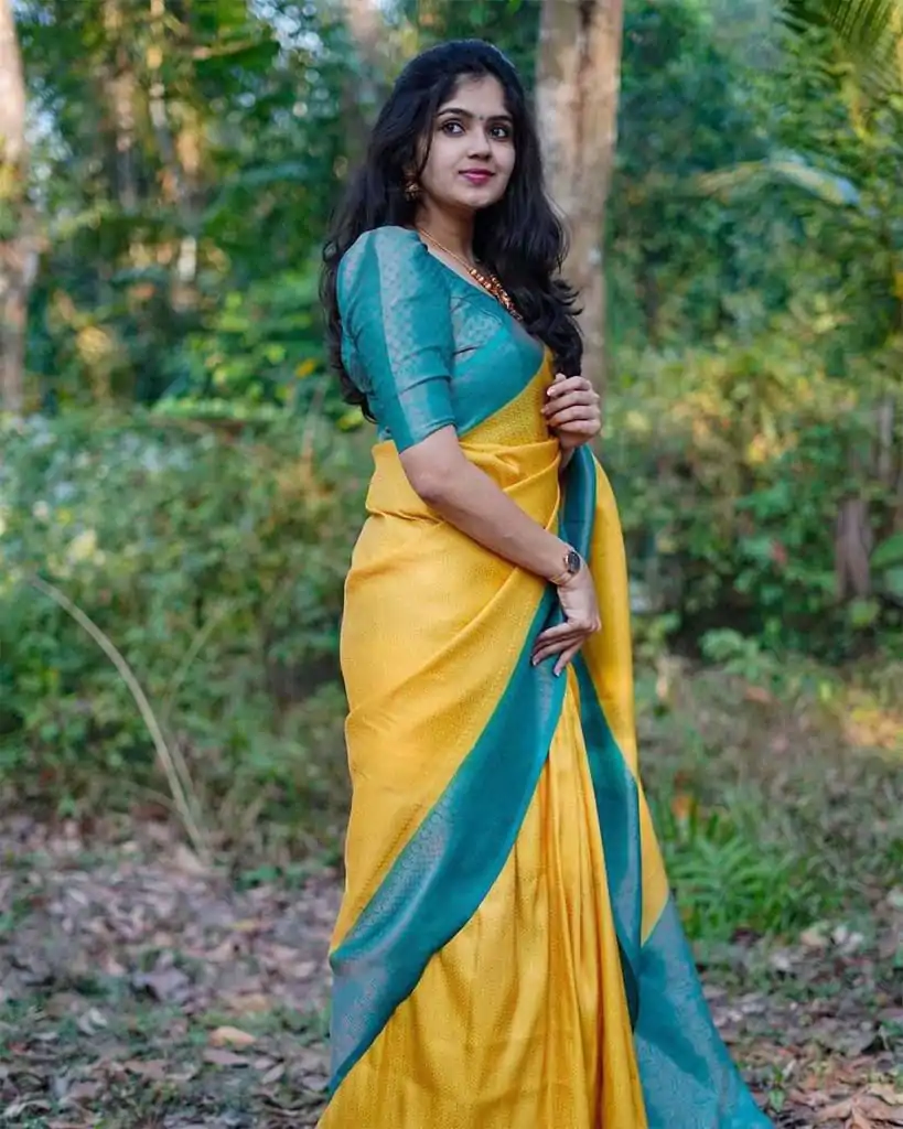 KP 5059 Yellow Color Soft Lichi Silk Cloth. Saree with Designer Work. Get it for ₹1449. Delivery 4-6 Working Days. Shop now. | Embroidered Sarees, Bollywood Sarees, Creative Sarees, Designer Sarees, Ethnic Saree, Modern Digital sarees, Party Wear Sarees, Sarees
