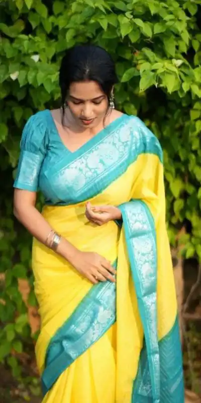 KP 3025 Yellow Soft Lichi Silk Saree Perfect for Wedding, Party, Baby Shower, Onam, Durga Puja . Available at ₹1449 only. Delivery 4-6 Working Days. | Embroidered Sarees, Bollywood Sarees, Creative Sarees, Designer Sarees, Ethnic Saree, Modern Digital sarees, Party Wear Sarees, Sarees