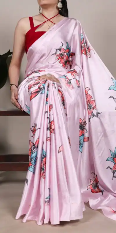 YNF 7004 Baby Pink Color Satin Silk Floral Printed Designer Work Saree . Grab it for ₹1549. Delivery 4-6 Working Days. Shop now. | Creative Sarees, Embroidered Sarees, Bollywood Sarees, Designer Sarees, Ethnic Saree, Modern Digital sarees, Party Wear Sarees, Sarees