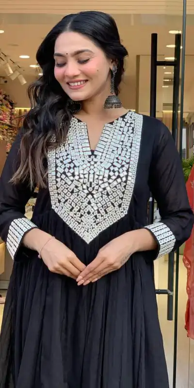 MF 818 Black Color Cotton Silk Salwar Suit with Mirror Work. Introductory Price ₹1699. Delivery 4-6 Working Days. Shop now. | Casual Suits, Jump Suits, Creative suits, Designer Suits, Palazzo Suits, Party Wear Suits, Patiala Suits, Salwar suit, Straight Suits