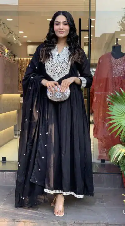 MF 818 Black Color Cotton Silk Salwar Suit with Mirror Work. Introductory Price ₹1699. Delivery 4-6 Working Days. Shop now. | Casual Suits, Jump Suits, Creative suits, Designer Suits, Palazzo Suits, Party Wear Suits, Patiala Suits, Salwar suit, Straight Suits
