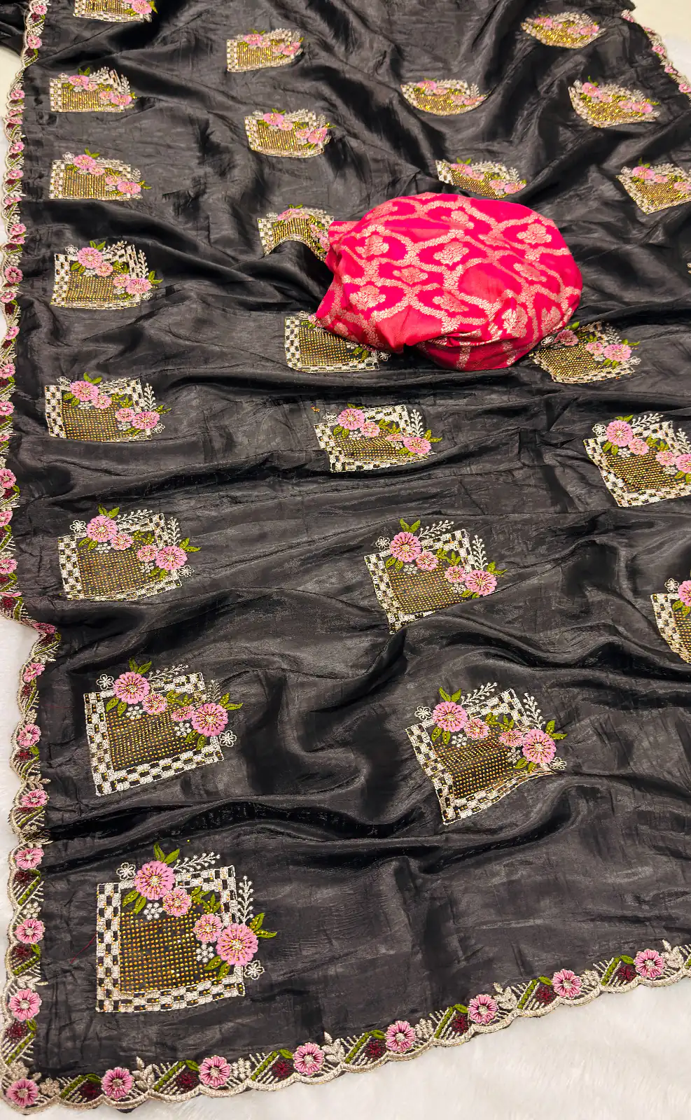 SC 239 Pink Georgette With Lace Work & Lace Border Saree . Wedding, Party, Festive, Events, Exclusive Offer ₹1599. Delivery 4-6 Working Days. Shop now. | Creative Sarees, Embroidered Sarees, Bollywood Sarees, Designer Sarees, Ethnic Saree, Modern Digital sarees, Party Wear Sarees, Sarees