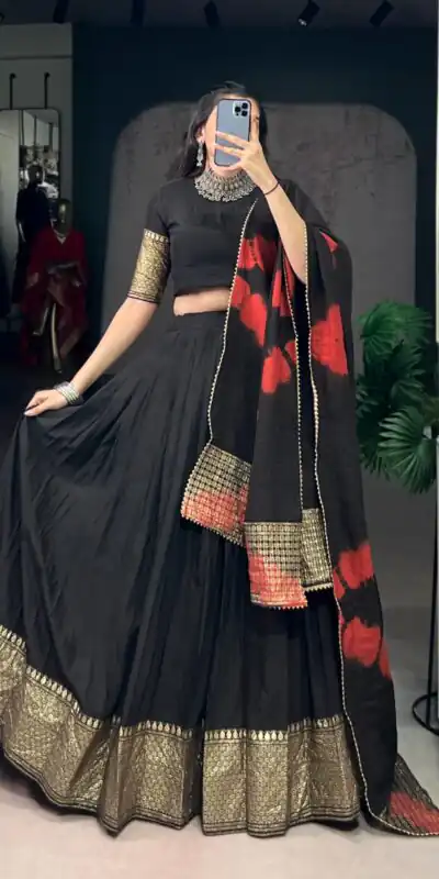 LNB 1907 Black in Pure Chanderi Zari Work & Lace Work Lehenga Choli . Best Price ₹2399. Delivery 4-6 Working Days. Shop now. | Bollywood Lehenga, Creative Lehenga, Designer Lehenga, Embroidered Lehenga, Lehenga, Party Wear Lehenga