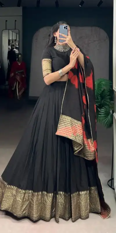 LNB 1907 Black in Pure Chanderi Zari Work & Lace Work Lehenga Choli . Best Price ₹2399. Delivery 4-6 Working Days. Shop now. | Bollywood Lehenga, Creative Lehenga, Designer Lehenga, Embroidered Lehenga, Lehenga, Party Wear Lehenga