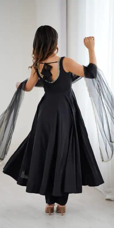 KB 285 Black in Roman Silk Chanderi Mirror Work & Lace Work Gown . Best Price ₹1929. Delivery 4-6 Working Days. Shop now. | Casual Suits, Jump Suits, Creative suits, Designer Suits, Palazzo Suits, Party Wear Suits, Patiala Suits, Salwar suit, Straight Suits