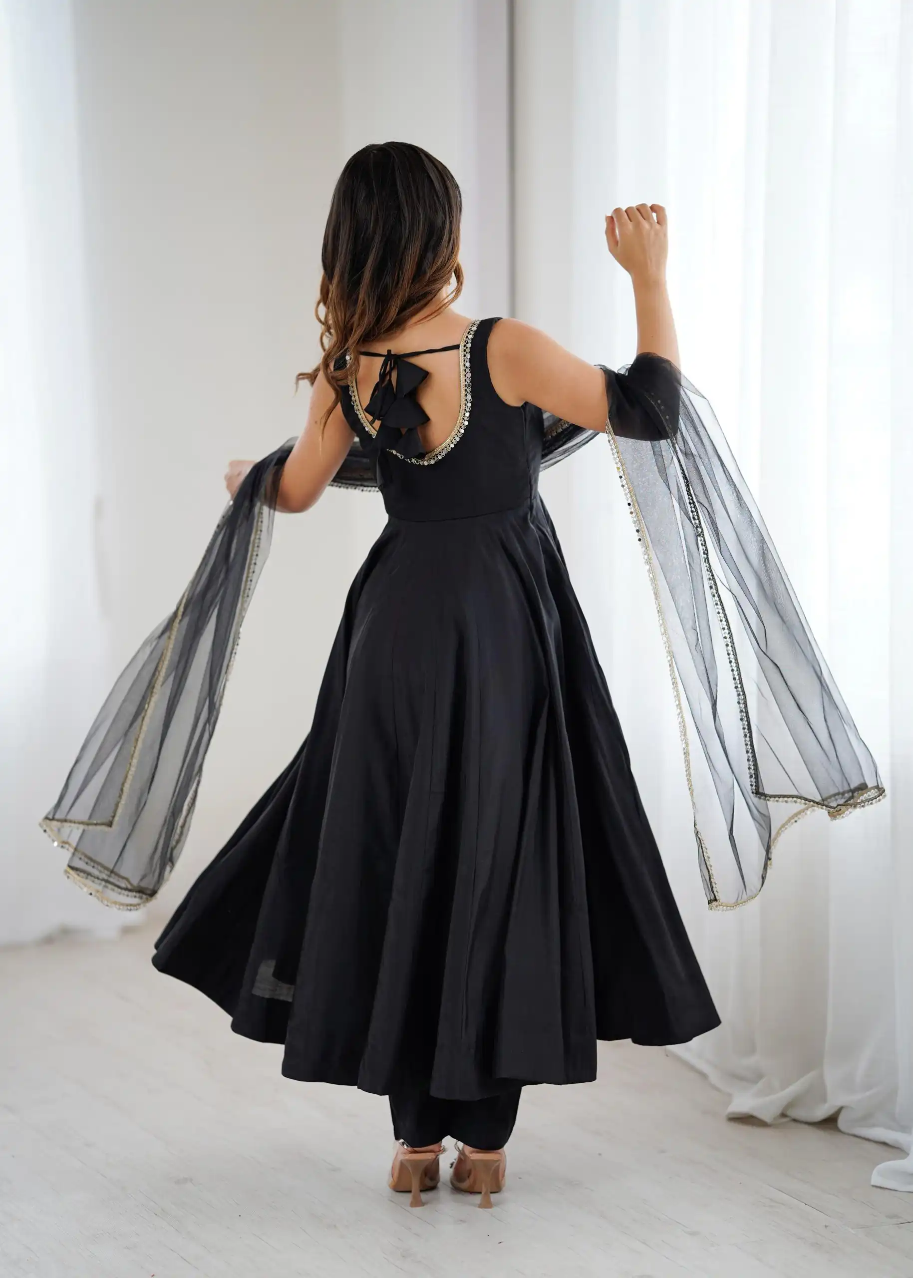 KB 285 Black in Roman Silk Chanderi Mirror Work & Lace Work Gown . Best Price ₹1929. Delivery 4-6 Working Days. Shop now. | Casual Suits, Jump Suits, Creative suits, Designer Suits, Palazzo Suits, Party Wear Suits, Patiala Suits, Salwar suit, Straight Suits