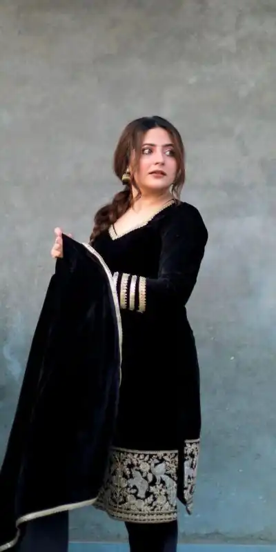 VLM 228 Black Viscose Velvet Salwar Suit with Embroidery Work & Lace Work. Affordable Price ₹2099. Delivery 4-6 Working Days. Shop now. | Bollywood Lehenga, Creative Lehenga, Designer Lehenga, Embroidered Lehenga, Lehenga, Party Wear Lehenga