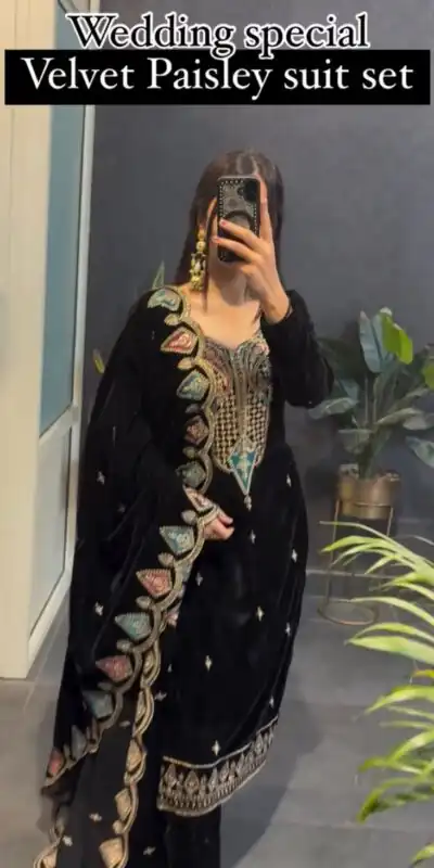 VLM 229 Black Viscose Velvet Salwar Suit Perfect for Wedding, Party, Cultural Events, Sangeet, Baby Shower – . Best Price ₹2149. Delivery 4-6 Working | Casual Suits, Jump Suits, Tops & Bottoms, Track Suits, Trendy Wear, Creative suits, Designer Suits, Palazzo Suits, Party Wear Suits, Patiala Suits, Salwar suit, Straight Suits