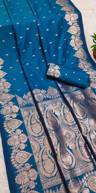 MB 142 Blue Banarasi Silk with Zari Work & Lace Work Saree . Affordable Price ₹1899. Delivery 4-6 Working Days. Shop now. | Creative Sarees, Embroidered Sarees, Bollywood Sarees, Designer Sarees, Ethnic Saree, Modern Digital sarees, Party Wear Sarees, Sarees