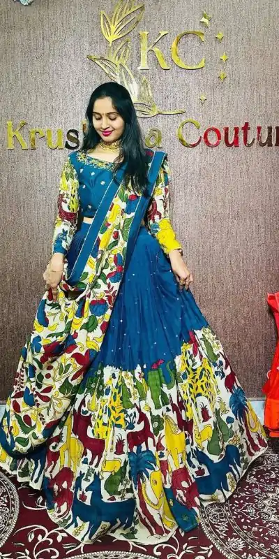PC 388 Blue in Color Chent Crep Kalamkari Print Lehenga Choli . Affordable Price ₹2079. Delivery 4-6 Working Days. Shop now. | Casual Suits, Jump Suits, Creative suits, Designer Suits, Palazzo Suits, Party Wear Suits, Patiala Suits, Salwar suit, Straight Suits