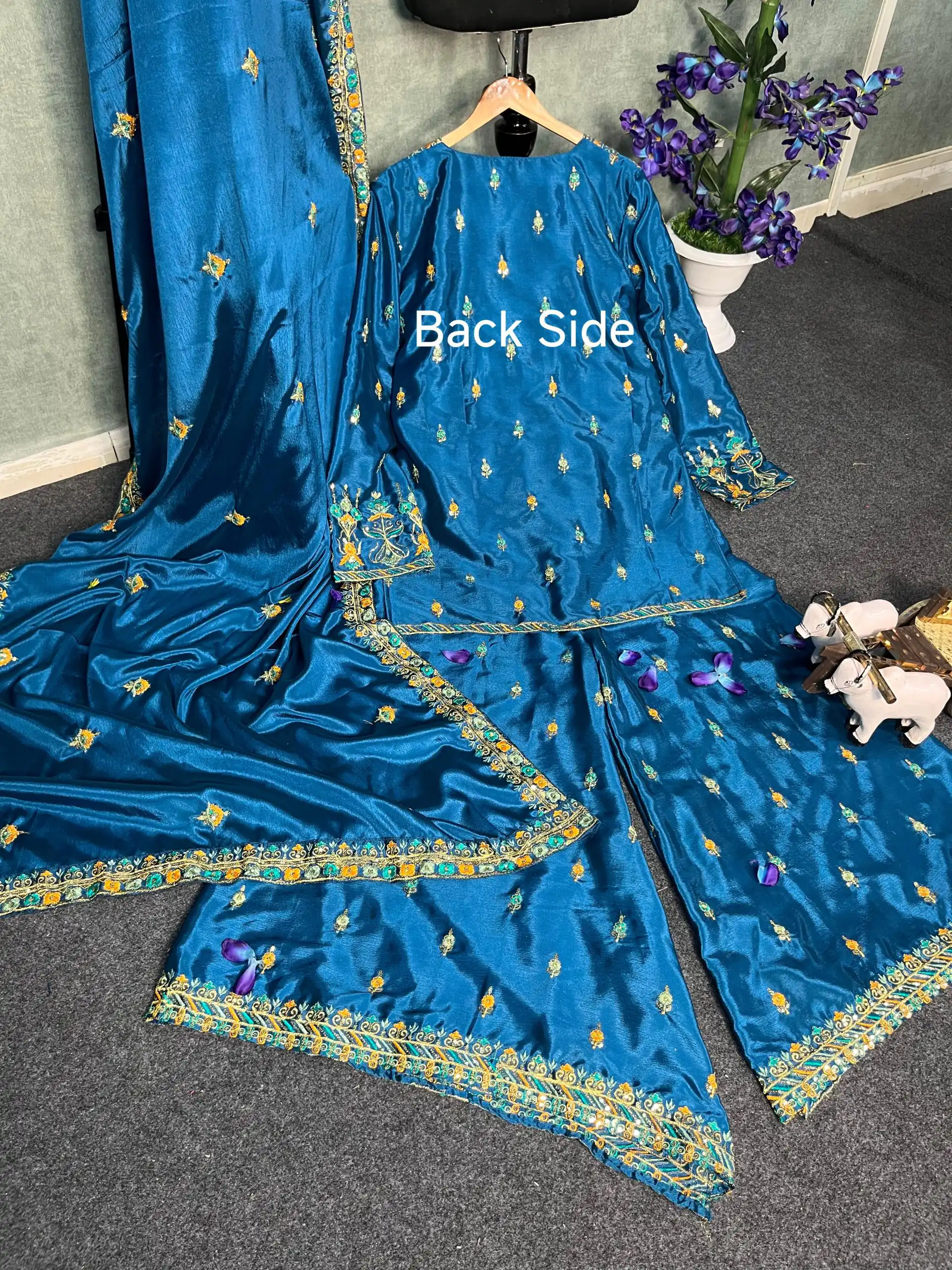 BD 1733 Blue Chinon Silk Salwar Suit with Sequins & Embroidery Work. Grab it for ₹2099. Delivery 4-6 Working Days. Shop now. | Casual Suits, Jump Suits, Creative suits, Designer Suits, Palazzo Suits, Party Wear Suits, Patiala Suits, Salwar suit, Straight Suits