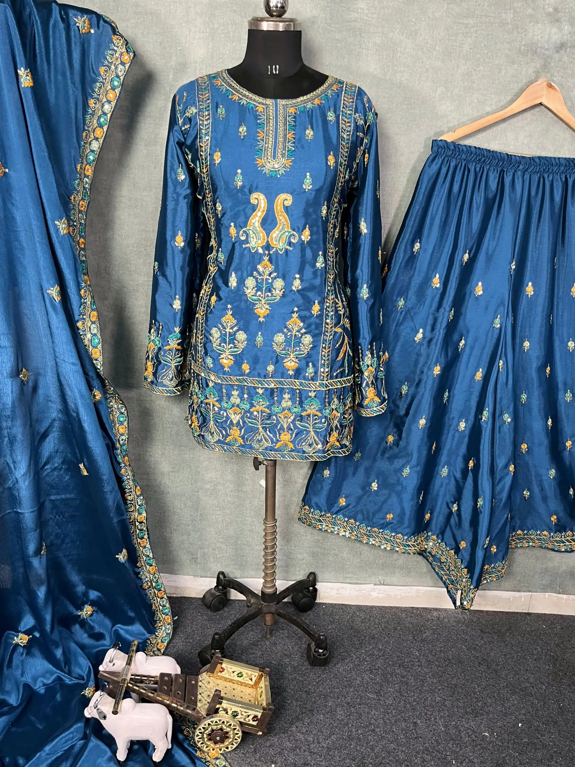 BD 1733 Blue Chinon Silk Salwar Suit with Sequins & Embroidery Work. Grab it for ₹2099. Delivery 4-6 Working Days. Shop now. | Casual Suits, Jump Suits, Creative suits, Designer Suits, Palazzo Suits, Party Wear Suits, Patiala Suits, Salwar suit, Straight Suits