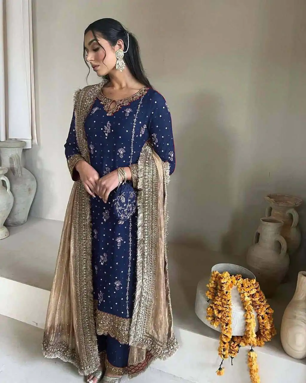 LG 1923 Blue Color Faux Georgette With Sequence Handmade Moti Work Salwar Suit Casual, Wedding, Party, Festive, Events Etc.4-6 Working Days@ 2149/-only | Casual Suits, Jump Suits, Creative suits, Designer Suits, Palazzo Suits, Party Wear Suits, Patiala Suits, Salwar suit, Straight Suits