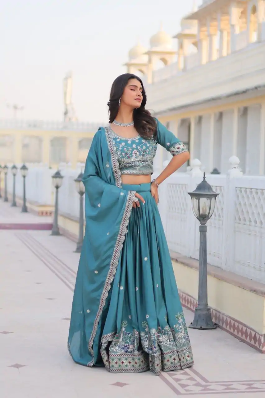 Ram 064 Blue Pure Chinon Lehenga Choli with Embroidery Work. Introductory Price ₹3049. Delivery 4-6 Working Days. Shop now. | Bollywood Lehenga, Creative Lehenga, Designer Lehenga, Embroidered Lehenga, Lehenga, Party Wear Lehenga
