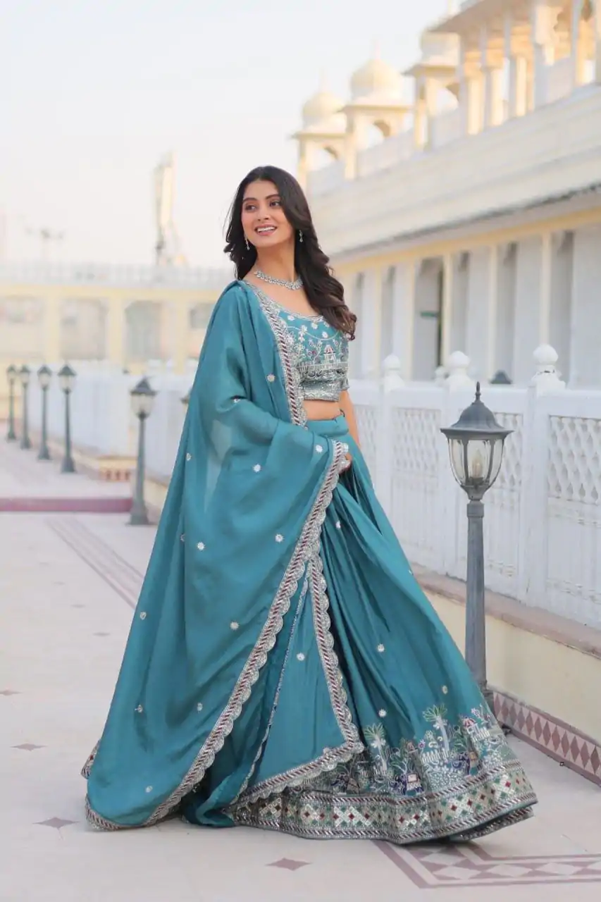Ram 064 Blue Pure Chinon Lehenga Choli with Embroidery Work. Introductory Price ₹3049. Delivery 4-6 Working Days. Shop now. | Bollywood Lehenga, Creative Lehenga, Designer Lehenga, Embroidered Lehenga, Lehenga, Party Wear Lehenga