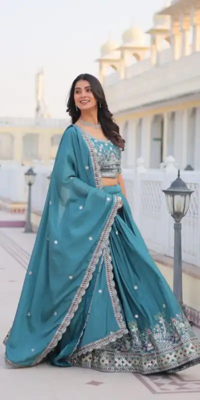 Ram 064 Blue Pure Chinon Lehenga Choli with Embroidery Work. Introductory Price ₹3049. Delivery 4-6 Working Days. Shop now. | Bollywood Lehenga, Creative Lehenga, Designer Lehenga, Embroidered Lehenga, Lehenga, Party Wear Lehenga