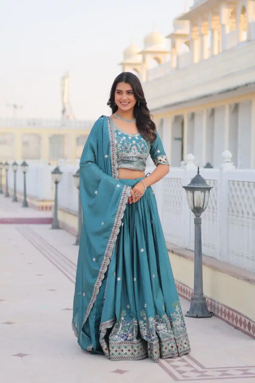 Ram 064 Blue Pure Chinon Lehenga Choli with Embroidery Work. Introductory Price ₹3049. Delivery 4-6 Working Days. Shop now. | Bollywood Lehenga, Creative Lehenga, Designer Lehenga, Embroidered Lehenga, Lehenga, Party Wear Lehenga