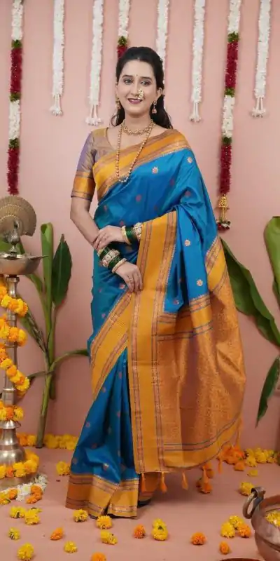 Blue Silk Paithni Weaving Zari Work Saree