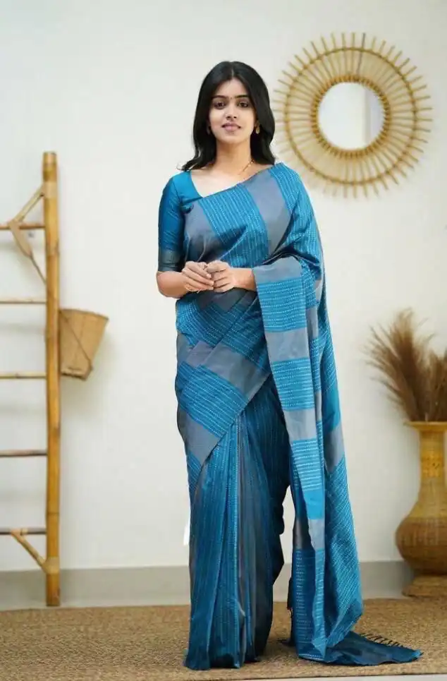 KPR 152 Blue Soft Lichi Silk Saree with Lace Work & Lace Border. Available at ₹1249 only. Delivery 4-6 Working Days. Shop now. | Creative Sarees, Embroidered Sarees, Bollywood Sarees, Designer Sarees, Ethnic Saree, Modern Digital sarees, Party Wear Sarees, Sarees