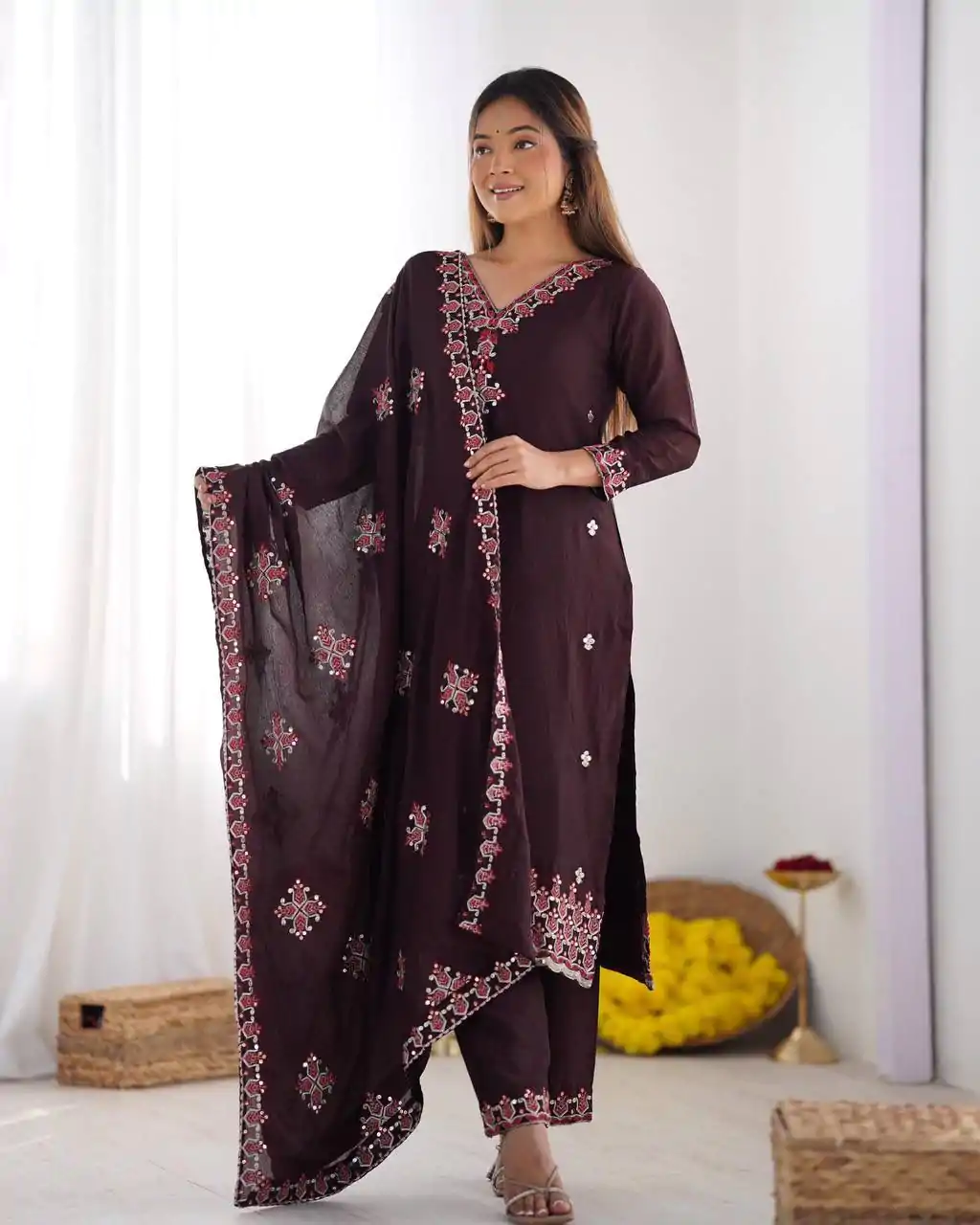 SSR 5005 Brown Chinnon Silk with Lace Work & Embroidery Work Salwar Suit . Now at just ₹1849. Delivery 4-6 Working Days. Shop now. | Casual Suits, Jump Suits, Tops & Bottoms, Track Suits, Trendy Wear, Creative suits, Designer Suits, Palazzo Suits, Party Wear Suits, Patiala Suits, Salwar suit, Straight Suits