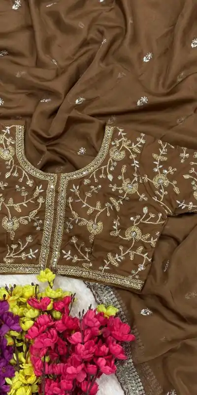 AC MAGIC CIRCLE Brown Soft Organza Saree Perfect for Wedding, Party, Haldi, Festival Celebrations, Diwali – . Grab it for ₹2099. Delivery 4-6 Working Days | Creative Sarees, Embroidered Sarees, Bollywood Sarees, Designer Sarees, Ethnic Saree, Modern Digital sarees, Party Wear Sarees, Sarees