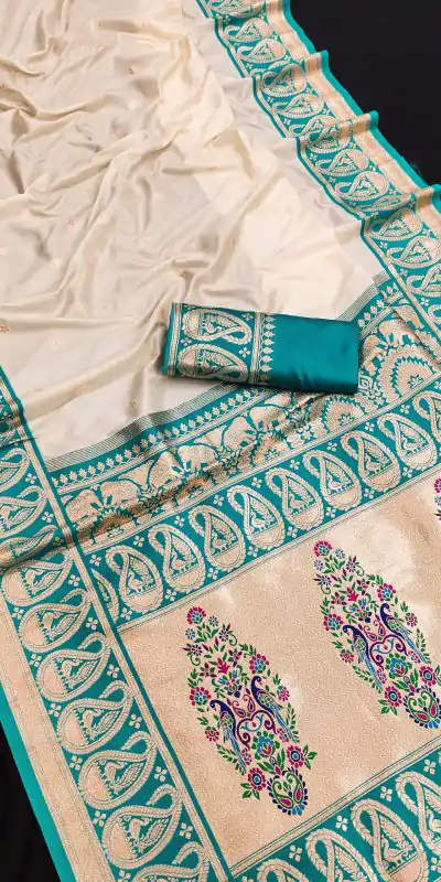 MB 1213 Firozi Color Banarasi Saree with Zari Work & Lace Work. Wedding, Party, Festive, Events, Festive Deal ₹2099. Delivery 4-6 Working Days. Shop now. | Creative Sarees, Embroidered Sarees, Bollywood Sarees, Designer Sarees, Ethnic Saree, Modern Digital sarees, Party Wear Sarees, Sarees