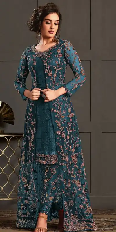 FC 4592 Firozi Net Salwar Suit with Stone Work. Wedding, Party, Festive, Events, Now at just ₹2449. Delivery 4-6 Working Days. Shop now. | Casual Suits, Jump Suits, Creative suits, Designer Suits, Palazzo Suits, Party Wear Suits, Patiala Suits, Salwar suit, Straight Suits