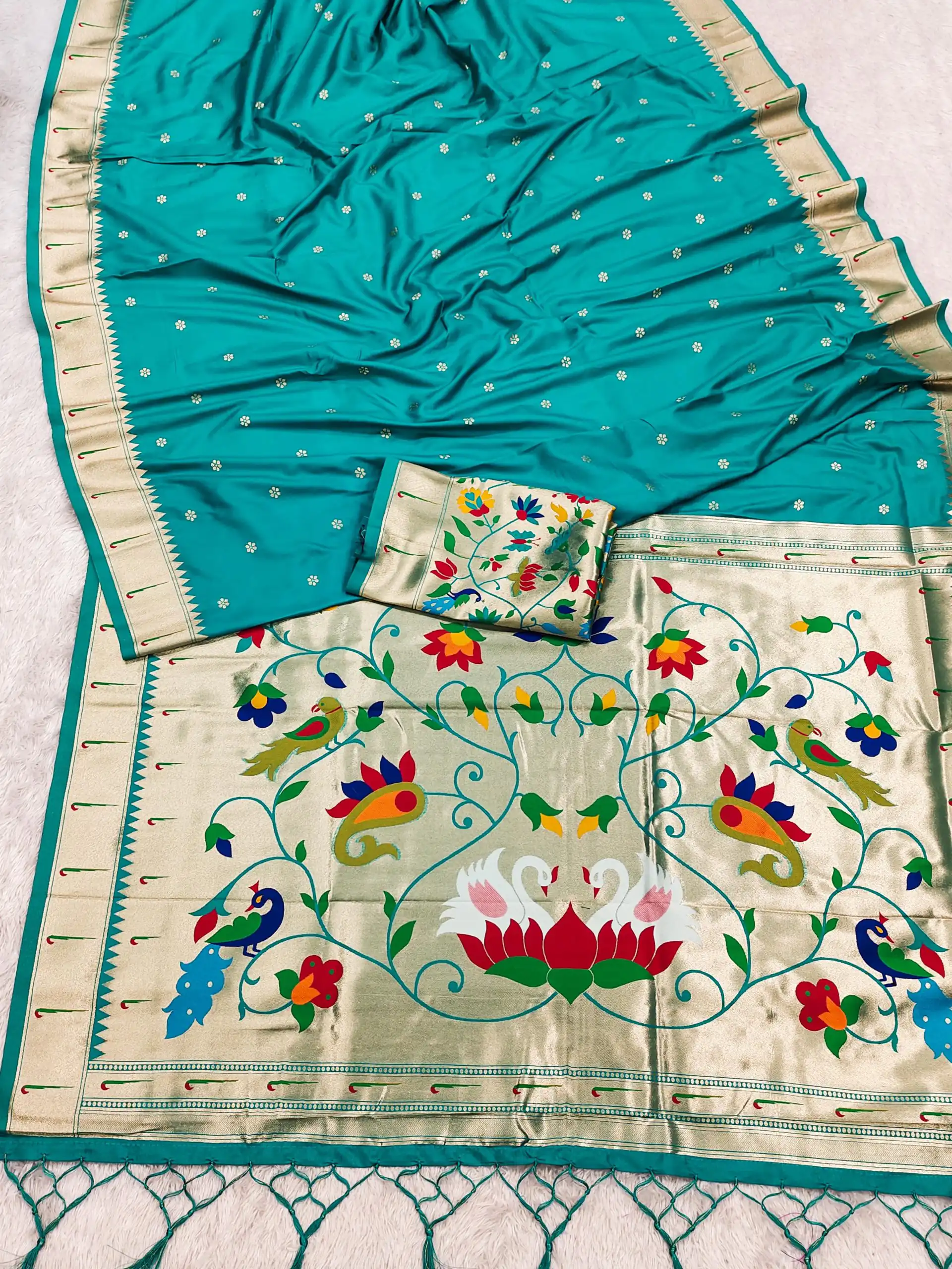 MB 149 Firozi Silk Saree with Zari Work & Lace Work. Wedding, Party, Festive, Events, Grab it for ₹2549. Delivery 4-6 Working Days. Shop now. | Creative Sarees, Embroidered Sarees, Bollywood Sarees, Designer Sarees, Ethnic Saree, Modern Digital sarees, Party Wear Sarees, Sarees