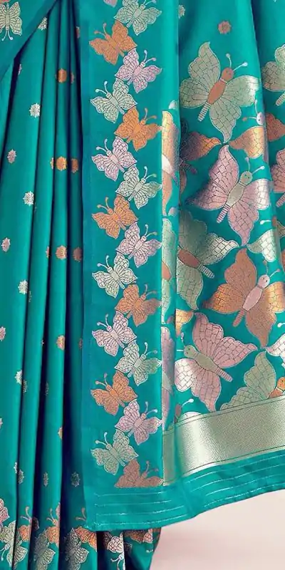 KPR 256 Firozi in Soft Lichi Silk Lace Border & Lace Work Saree . Special Price ₹1449. Delivery 4-6 Working Days. Shop now. | Creative Sarees, Embroidered Sarees, Bollywood Sarees, Designer Sarees, Ethnic Saree, Modern Digital sarees, Party Wear Sarees, Sarees