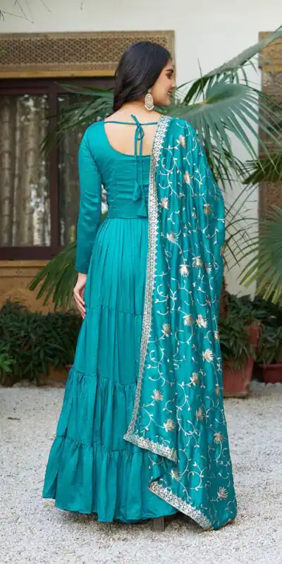 106 Firozi Color Vichitra Silk Gown Ram with Embroidery Work. Exclusive Offer ₹2049. Delivery 4-6 Working Days. Shop now. | Casual Suits, Jump Suits, Creative suits, Designer Suits, Palazzo Suits, Party Wear Suits, Patiala Suits, Salwar suit, Straight Suits