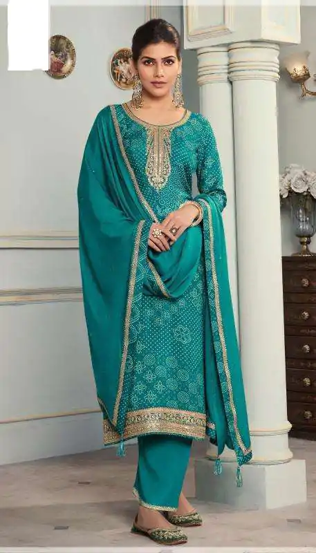 P DS 70531 Firozi Viscose Silk Salwar Suit erfect for Wedding, Party, Durga Puja, Lohri, Baisakhi –. Grab it for ₹2399. Delivery 4-6 Working Days. | Casual Suits, Jump Suits, Creative suits, Designer Suits, Palazzo Suits, Party Wear Suits, Patiala Suits, Salwar suit, Straight Suits