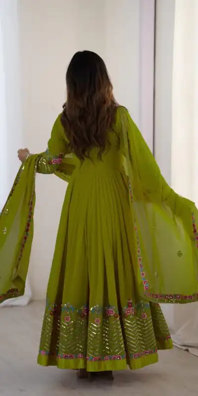 ZF 5010 Green Georgette Gown Perfect for Wedding, Party, Pooja, Ethnic Day, Karwa Chauth – . Best Price ₹2049. Delivery 4-6 Working Days. Shop now. | Casual Suits, Jump Suits, Creative suits, Designer Suits, Palazzo Suits, Party Wear Suits, Patiala Suits, Salwar suit, Straight Suits