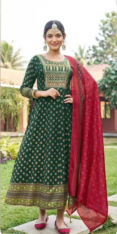 INLI Masakali 7.0 Green in Color Rayon Embroidery Work Gown . Exclusive Offer ₹1849. Delivery 4-6 Working Days. Shop now. | Bollywood Gowns, Creative Gowns, Designer Gowns, Embroidered Gowns, Gowns, Party Wear Gowns