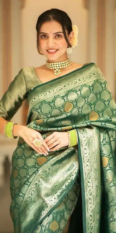 KPR 231 Green Soft Lichi Silk Saree with Designer Work. Wedding, Party, Festive, Events, Festive Deal ₹1449. Delivery 4-6 Working Days. Shop now. | Creative Sarees, Embroidered Sarees, Bollywood Sarees, Designer Sarees, Ethnic Saree, Modern Digital sarees, Party Wear Sarees, Sarees