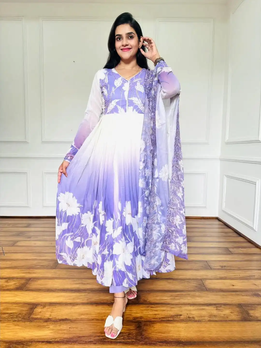 ZF 431 Lavender Faux Georgette Gown with Embroidery Work & Digital Print. Best Price ₹2049. Delivery 4-6 Working Days. Shop now. | Casual Suits, Jump Suits, Creative suits, Designer Suits, Palazzo Suits, Party Wear Suits, Patiala Suits, Salwar suit, Straight Suits