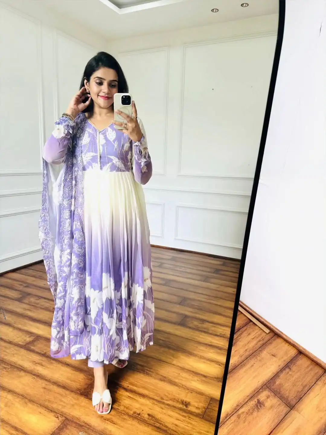 ZF 431 Lavender Faux Georgette Gown with Embroidery Work & Digital Print. Best Price ₹2049. Delivery 4-6 Working Days. Shop now. | Casual Suits, Jump Suits, Creative suits, Designer Suits, Palazzo Suits, Party Wear Suits, Patiala Suits, Salwar suit, Straight Suits