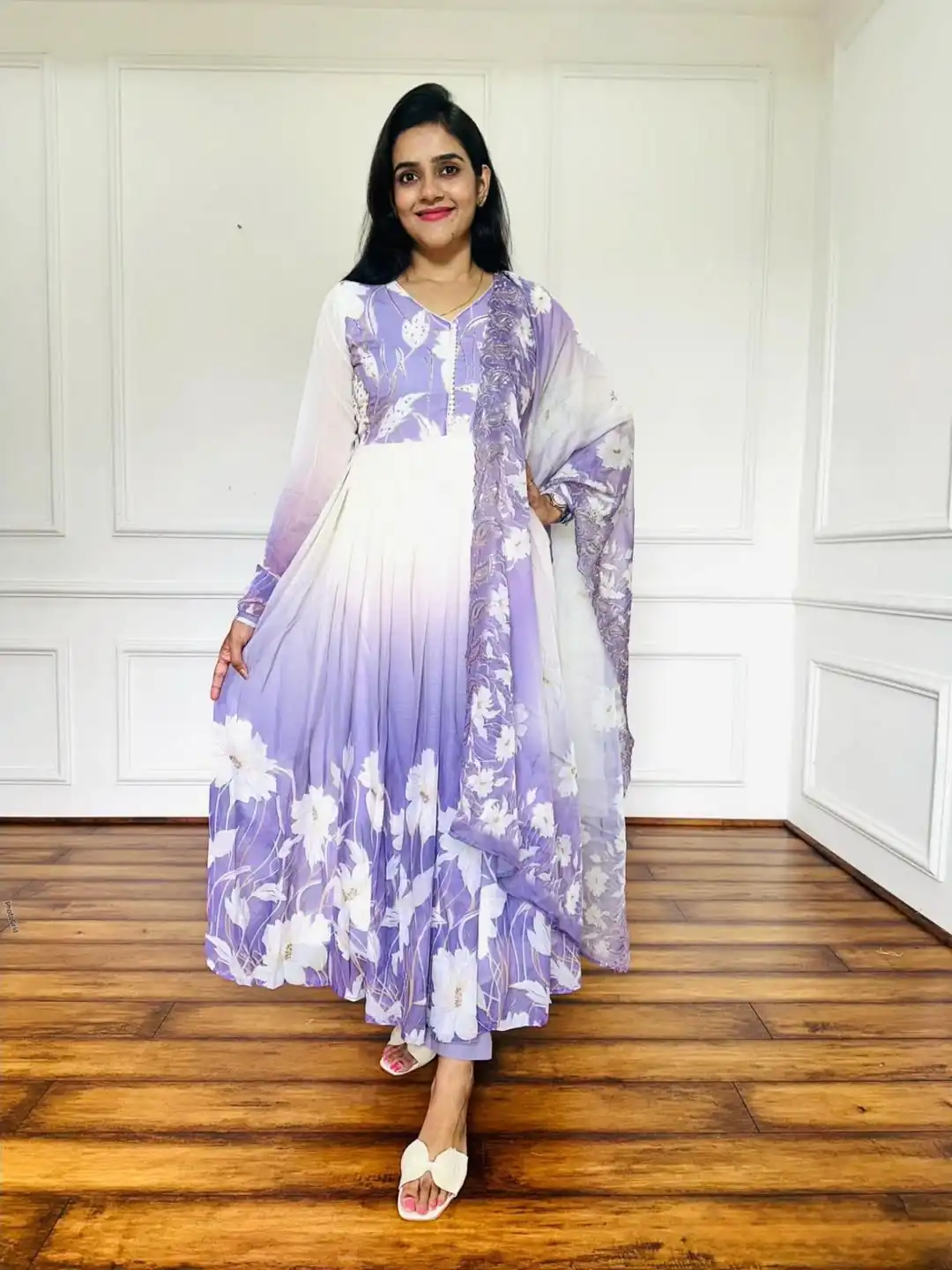 ZF 431 Lavender Faux Georgette Gown with Embroidery Work & Digital Print. Best Price ₹2049. Delivery 4-6 Working Days. Shop now. | Casual Suits, Jump Suits, Creative suits, Designer Suits, Palazzo Suits, Party Wear Suits, Patiala Suits, Salwar suit, Straight Suits