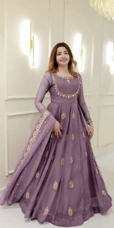 LG 2006 Lavender Georgette Gown Perfect for Wedding, Party, Engagement, Diwali, Sangeet . Exclusive Offer ₹1999. Delivery 4-6 Working Days. Shop now. | Bollywood Gowns, Creative Gowns, Designer Gowns, Embroidered Gowns, Gowns, Party Wear Gowns