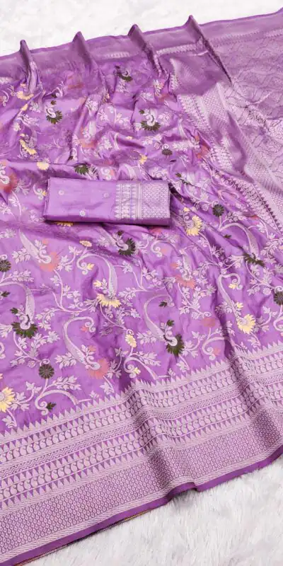 MB 105 Lavender in Color Khaddi Pashmina Lace Work & Zari Work Saree . Special Price ₹1999. Delivery 4-6 Working Days. Shop now. | Creative Sarees, Embroidered Sarees, Bollywood Sarees, Designer Sarees, Ethnic Saree, Modern Digital sarees, Party Wear Sarees, Sarees